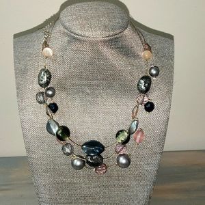 Three layer multicoloured stone necklace